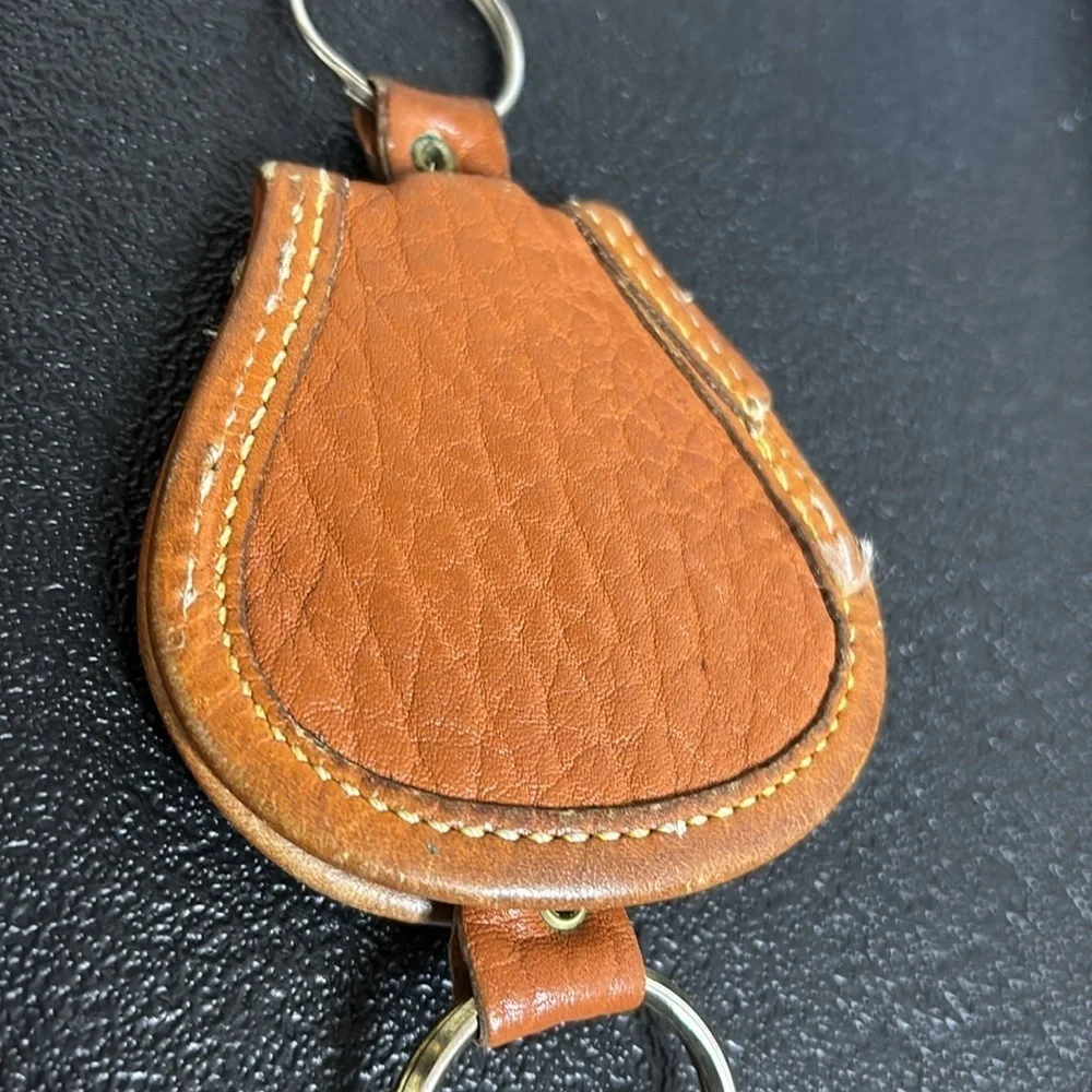 Dooney & Bourke Vintage Leather Brass Duck Fobs Key Ring Key Chain Brown